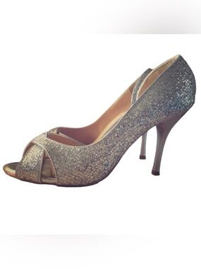 Silver Glitter Peep Toe Windsor Stiletto Heels Size 8.5
